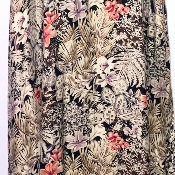 Brown and coral cool toned floral button down adjustable waist long dress - Picture 3 of 14